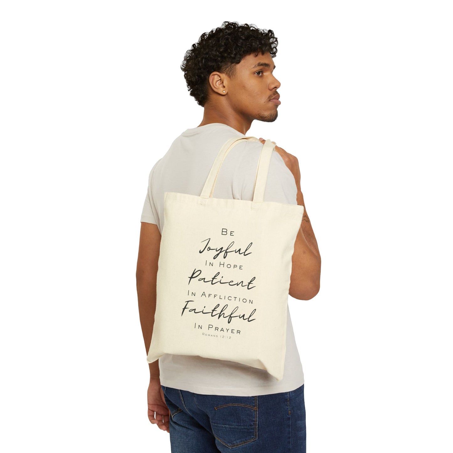 Romans 12:12 Canvas Tote